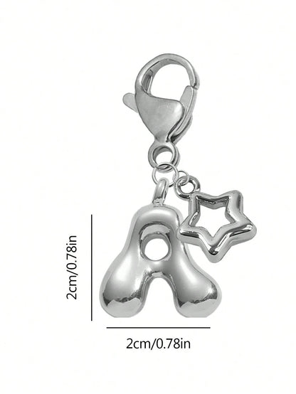Cute Pom Pom Bag Charm- Paired With Hollow Star Accessories, Shiny A-Z Letters, Shiny Alloy Bag/Backpack Charms- Perfect Gift For Birthdays And Special Occasions, Earphone Charms, Keychains, Bag/Bac