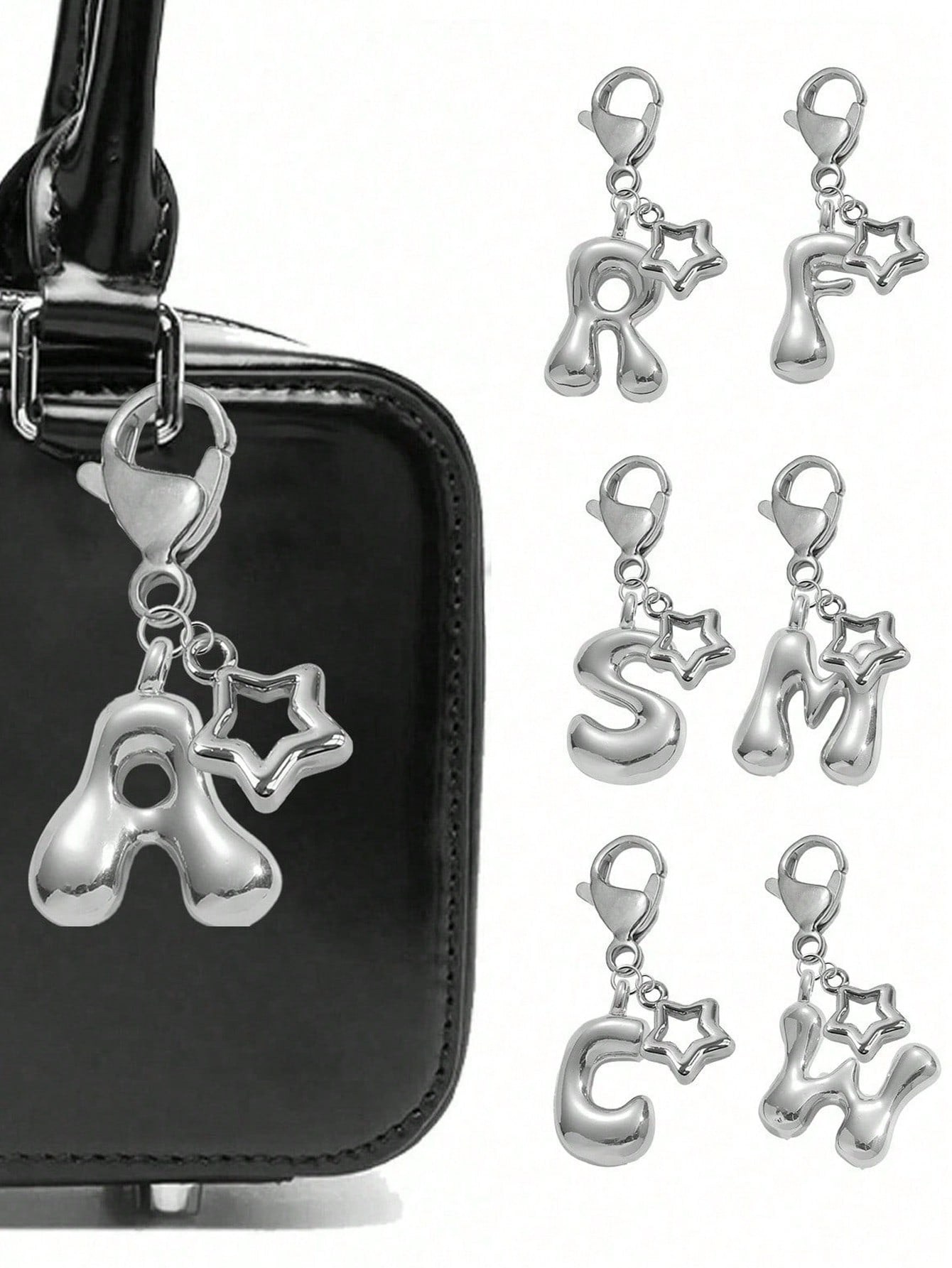 Cute Pom Pom Bag Charm- Paired With Hollow Star Accessories, Shiny A-Z Letters, Shiny Alloy Bag/Backpack Charms- Perfect Gift For Birthdays And Special Occasions, Earphone Charms, Keychains, Bag/Bac
