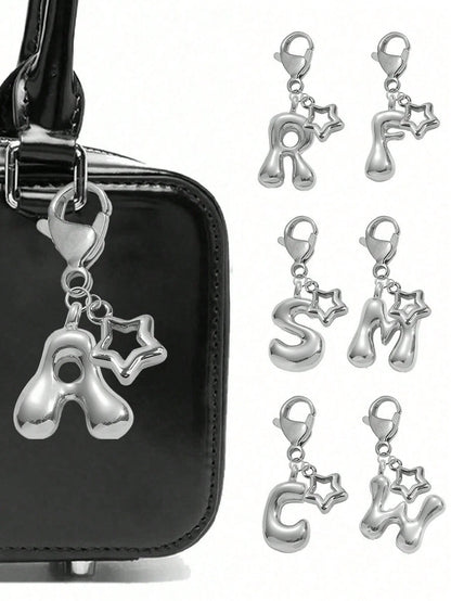 Cute Pom Pom Bag Charm- Paired With Hollow Star Accessories, Shiny A-Z Letters, Shiny Alloy Bag/Backpack Charms- Perfect Gift For Birthdays And Special Occasions, Earphone Charms, Keychains, Bag/Bac