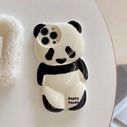 Cute Smooth Water Decal 3D Panda Phone Case, Suitable For IPhone 17/17 Pro/17 Pro Max/16/16 Pro/16 Pro Max/15/15 Pro/15 Pro Max/14/14 Pro/14 Pro Max/13/13 Pro/13 Pro Max, Adorable Panda Phone Case