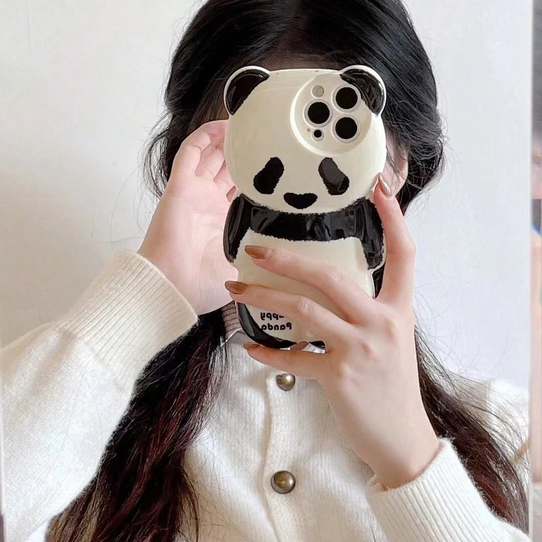 Cute Smooth Water Decal 3D Panda Phone Case, Suitable For IPhone 17/17 Pro/17 Pro Max/16/16 Pro/16 Pro Max/15/15 Pro/15 Pro Max/14/14 Pro/14 Pro Max/13/13 Pro/13 Pro Max, Adorable Panda Phone Case