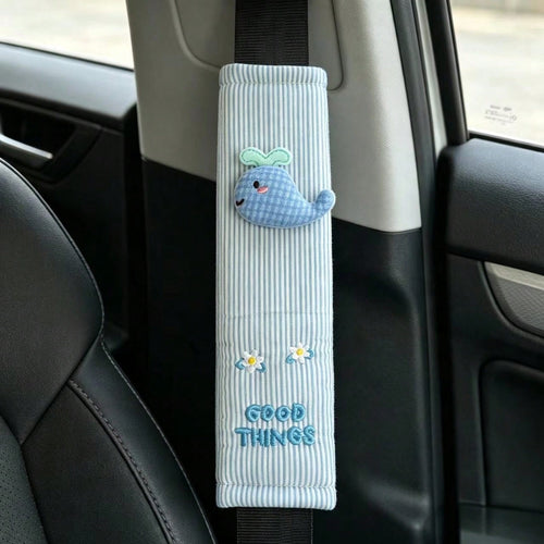 Cute Whale Embroidery Seat Belt Cover Soft Striped Car Seatbelt Shoulder Protector Pad Car Interior Decoration
