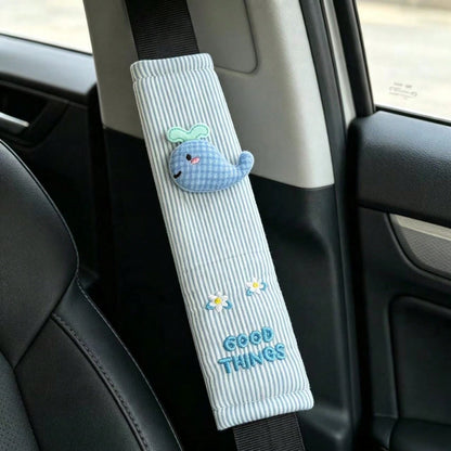Cute Whale Embroidery Seat Belt Cover Soft Striped Car Seatbelt Shoulder Protector Pad Car Interior Decoration