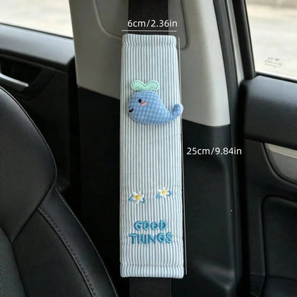 Cute Whale Embroidery Seat Belt Cover Soft Striped Car Seatbelt Shoulder Protector Pad Car Interior Decoration