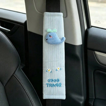 Cute Whale Embroidery Seat Belt Cover Soft Striped Car Seatbelt Shoulder Protector Pad Car Interior Decoration