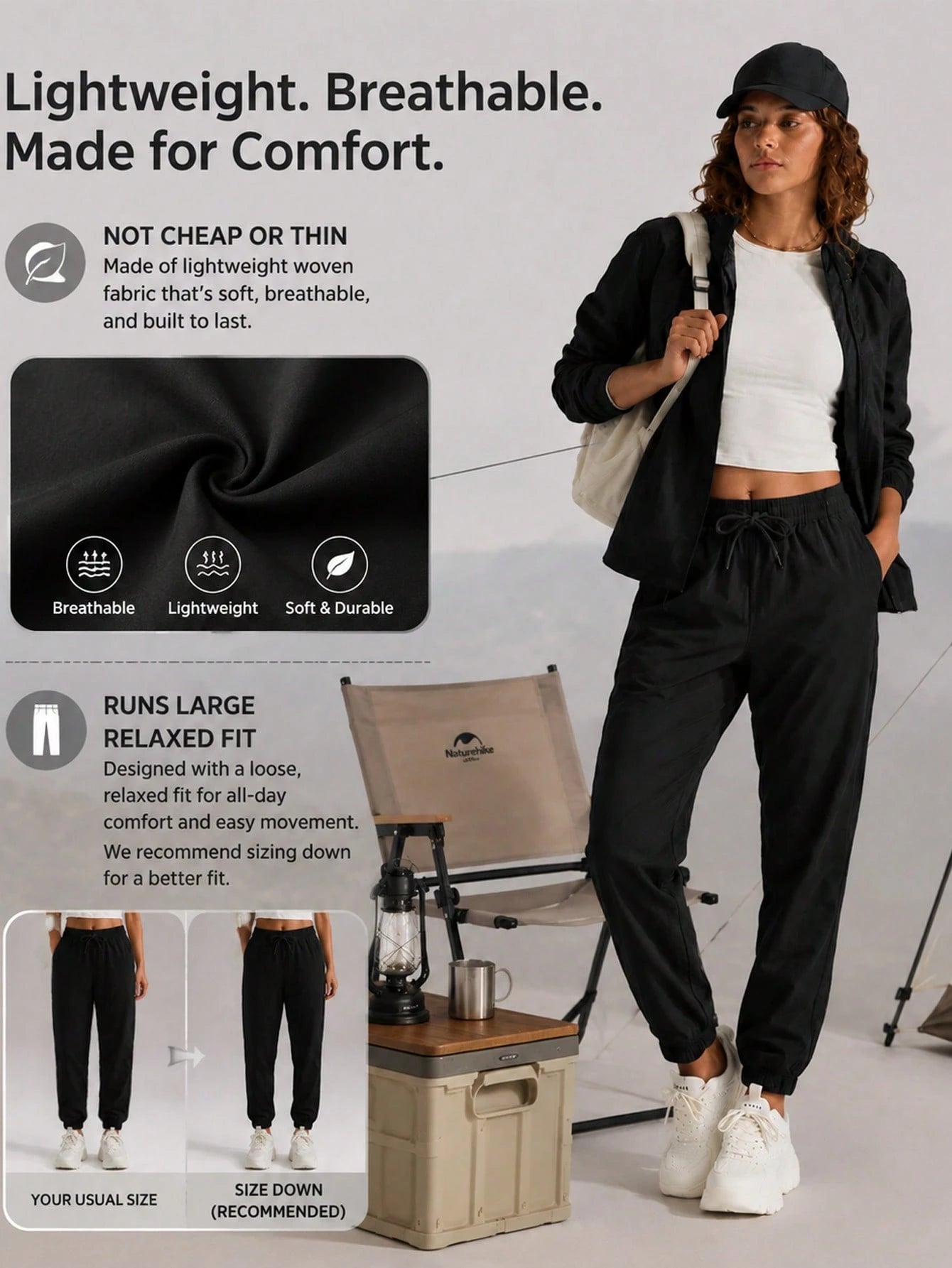 CZRLHYT Women's Drawstring Waist Khaki Pants, Lightweight & Breathable, Rolled Hem Design, Versatile For Daily Wear, Outdoor Sports & Casual