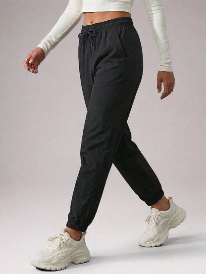 CZRLHYT Women's Drawstring Waist Khaki Pants, Lightweight & Breathable, Rolled Hem Design, Versatile For Daily Wear, Outdoor Sports & Casual