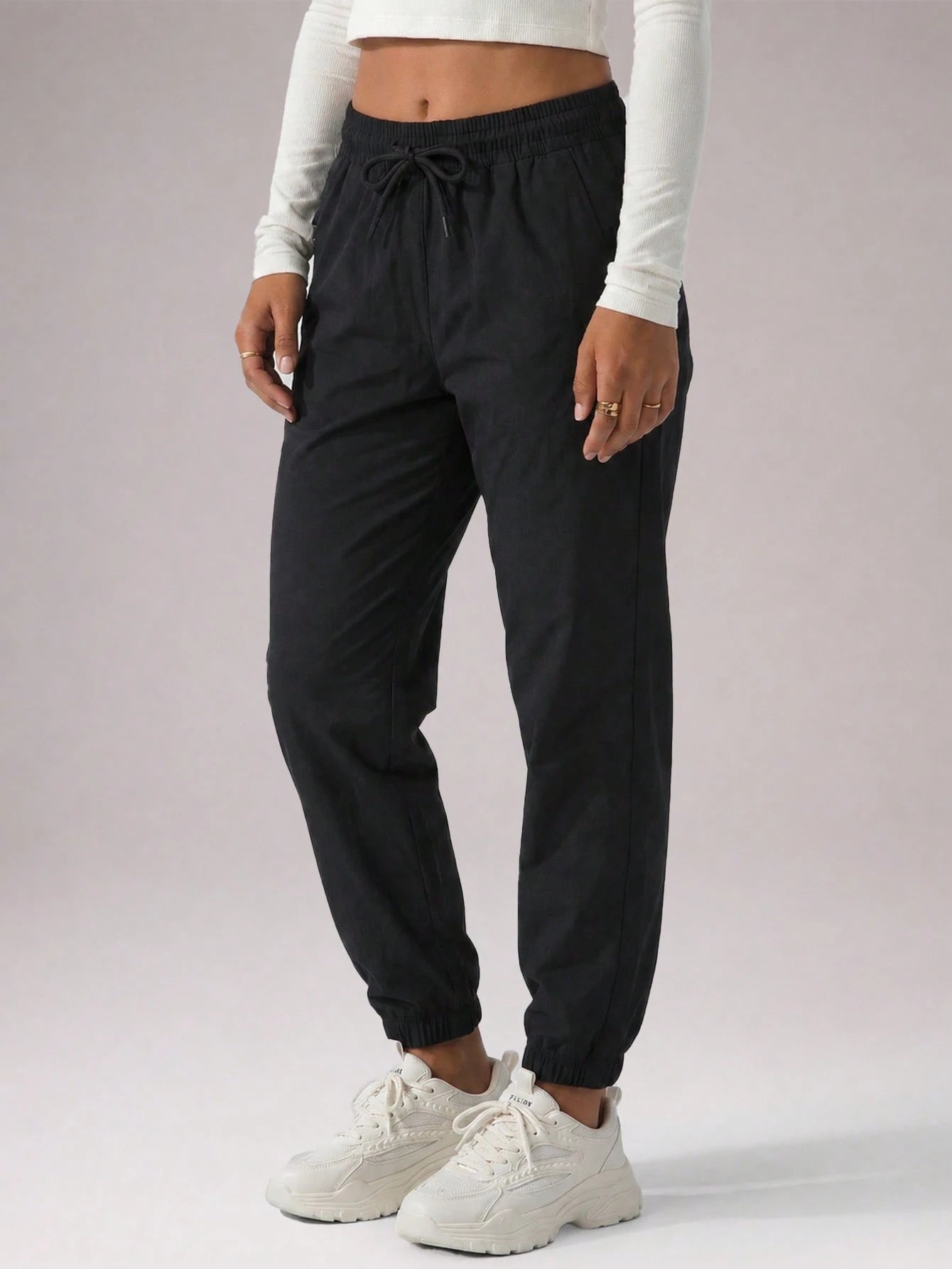 CZRLHYT Women's Drawstring Waist Khaki Pants, Lightweight & Breathable, Rolled Hem Design, Versatile For Daily Wear, Outdoor Sports & Casual