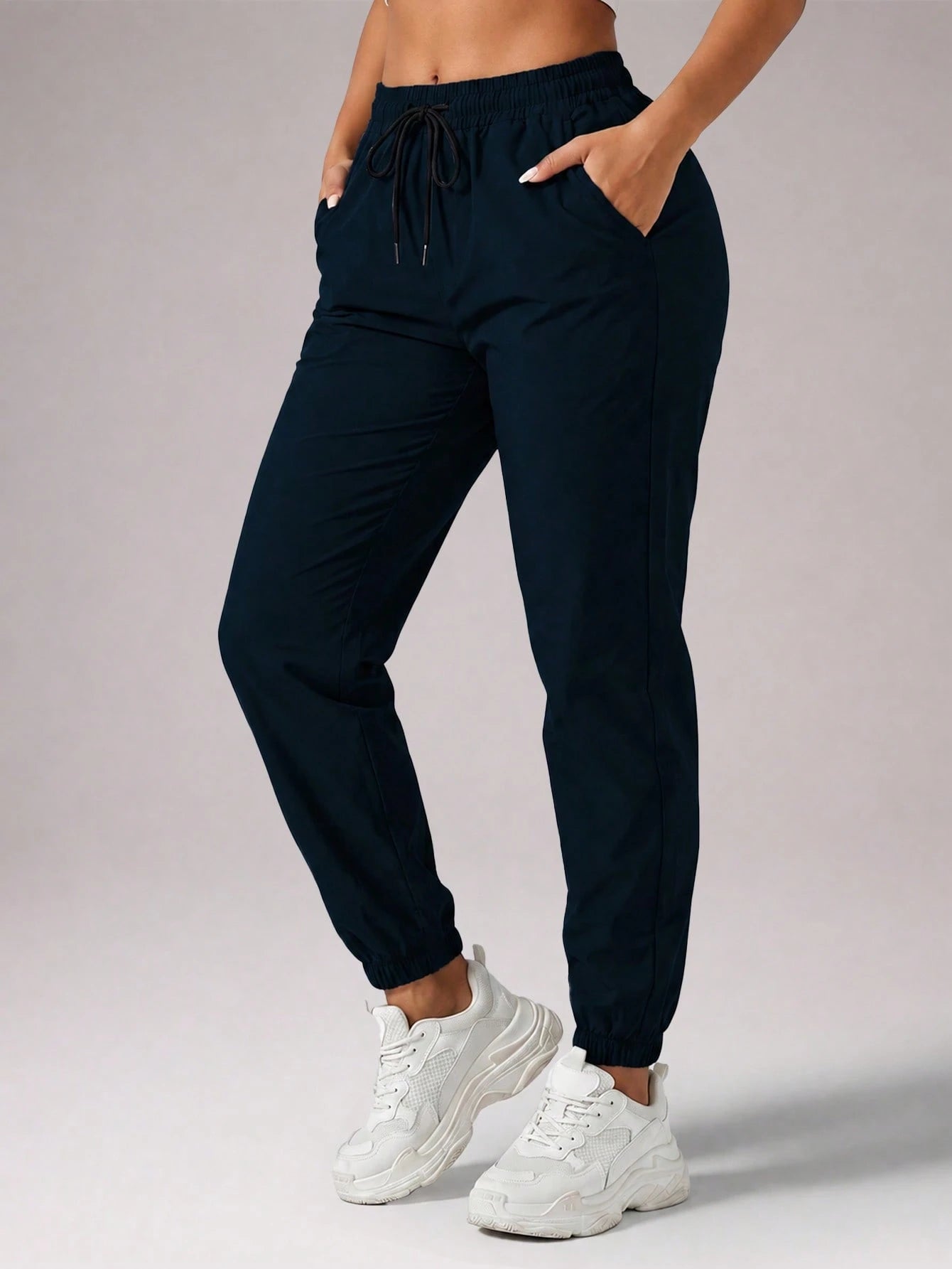 CZRLHYT Women's Drawstring Waist Khaki Pants, Lightweight & Breathable, Rolled Hem Design, Versatile For Daily Wear, Outdoor Sports & Casual