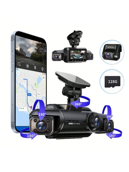 Dash Cam 360 Degree For Car Cameras, 4 Channels FHD 4 * 1080P, Wi-Fi GPS Car Camera, Free 128GB SD Card, Night Vision