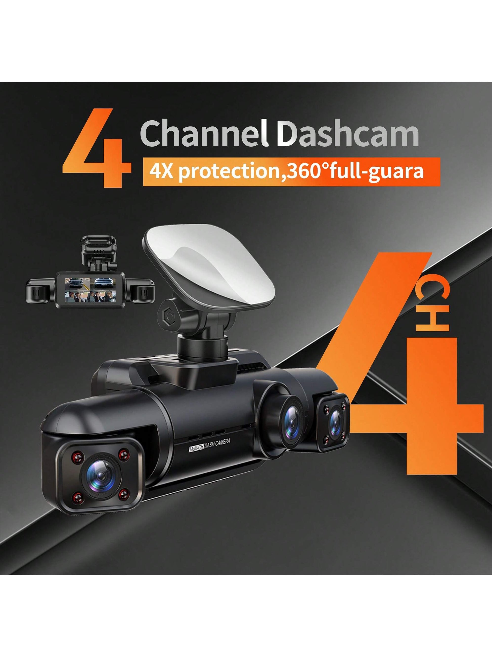 Dash Cam 360 Degree For Car Cameras, 4 Channels FHD 4 * 1080P, Wi-Fi GPS Car Camera, Free 128GB SD Card, Night Vision