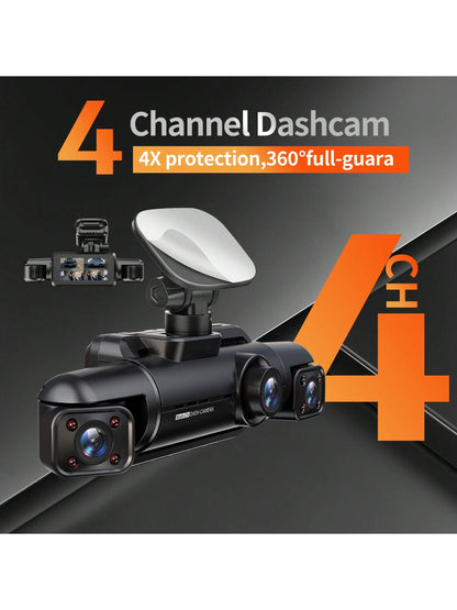 Dash Cam 360 Degree For Car Cameras, 4 Channels FHD 4 * 1080P, Wi-Fi GPS Car Camera, Free 128GB SD Card, Night Vision