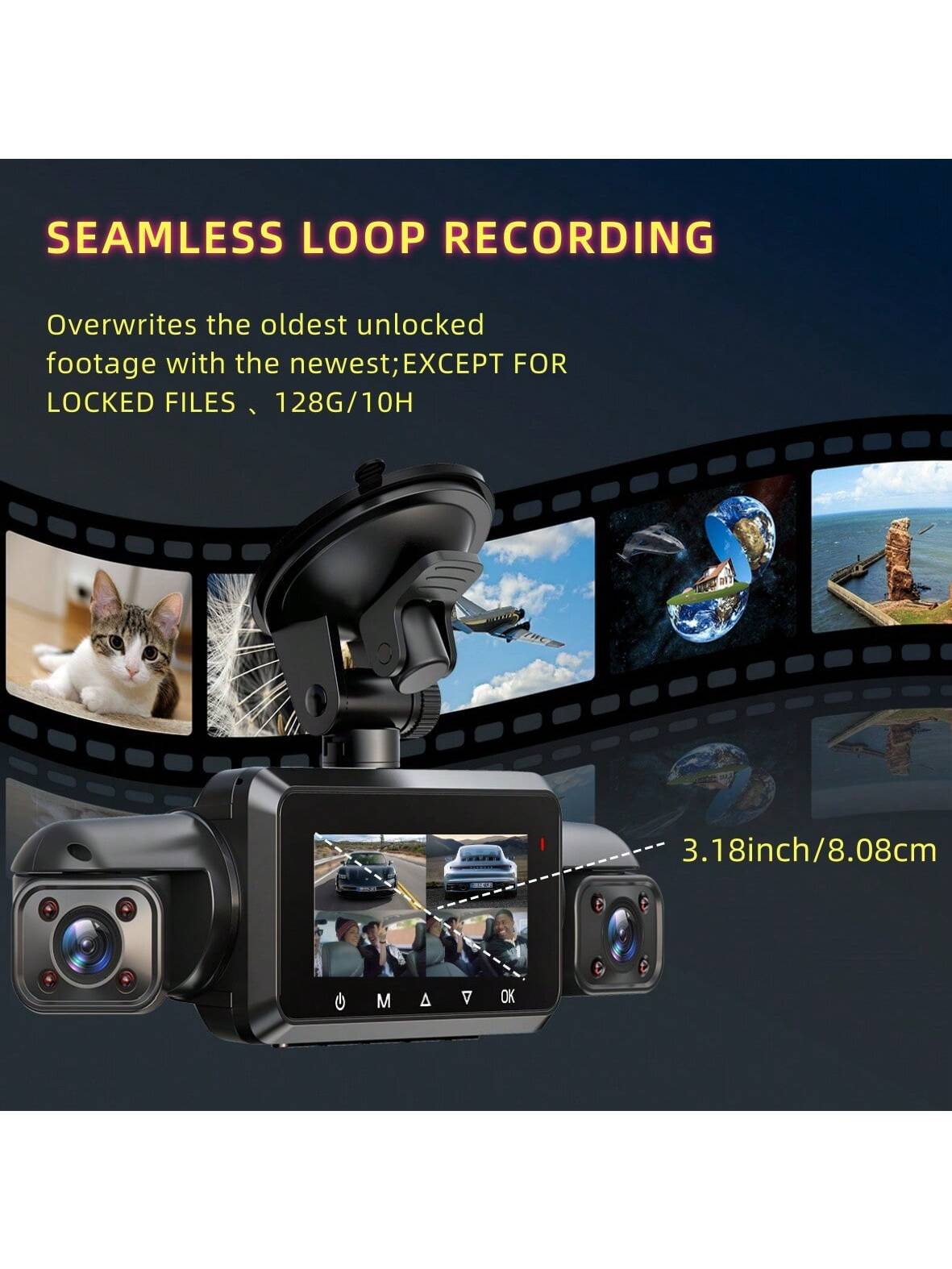 Dash Cam 360 Degree For Car Cameras, 4 Channels FHD 4 * 1080P, Wi-Fi GPS Car Camera, Free 128GB SD Card, Night Vision