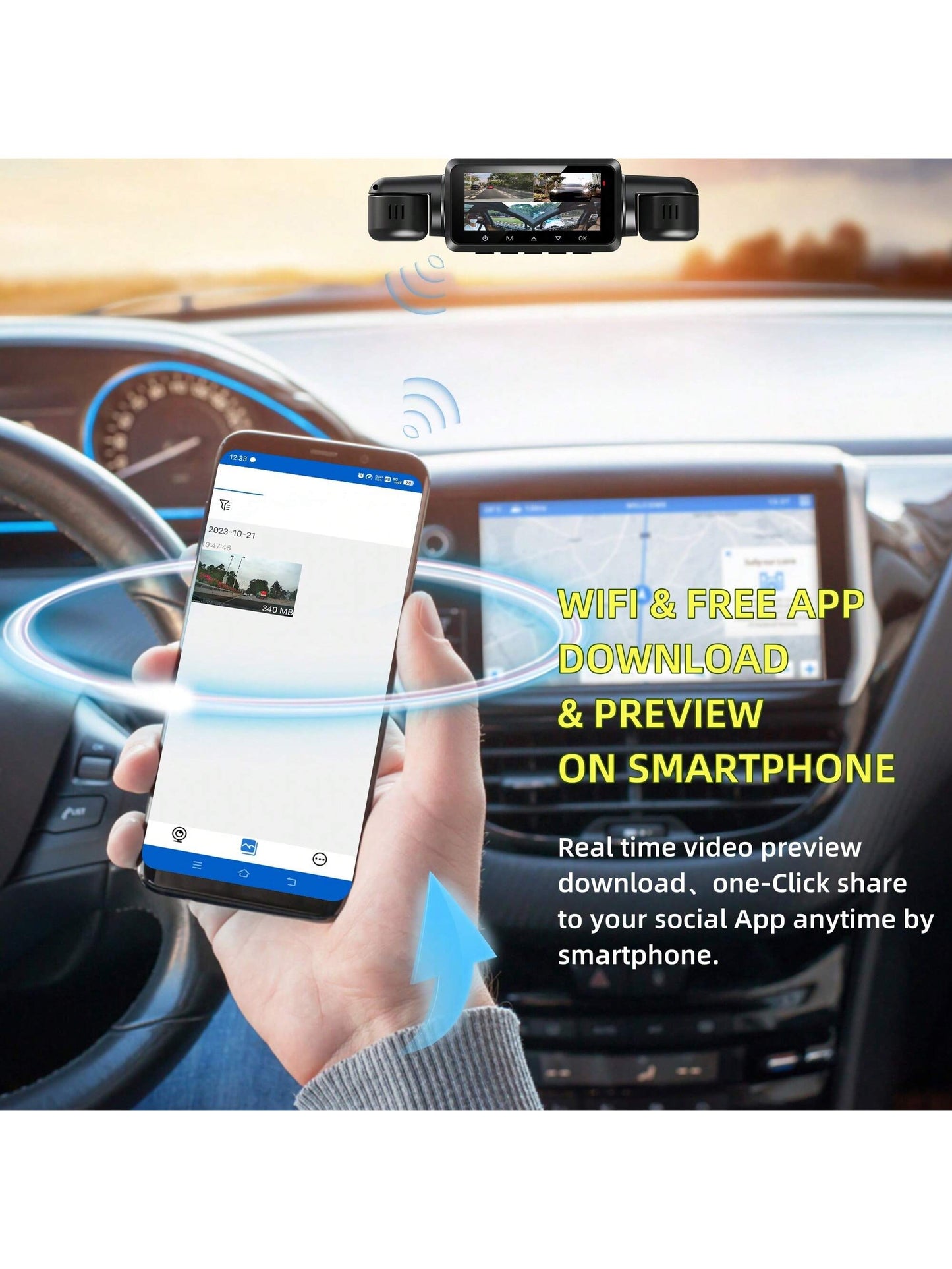 Dash Cam 360 Degree For Car Cameras, 4 Channels FHD 4 * 1080P, Wi-Fi GPS Car Camera, Free 128GB SD Card, Night Vision