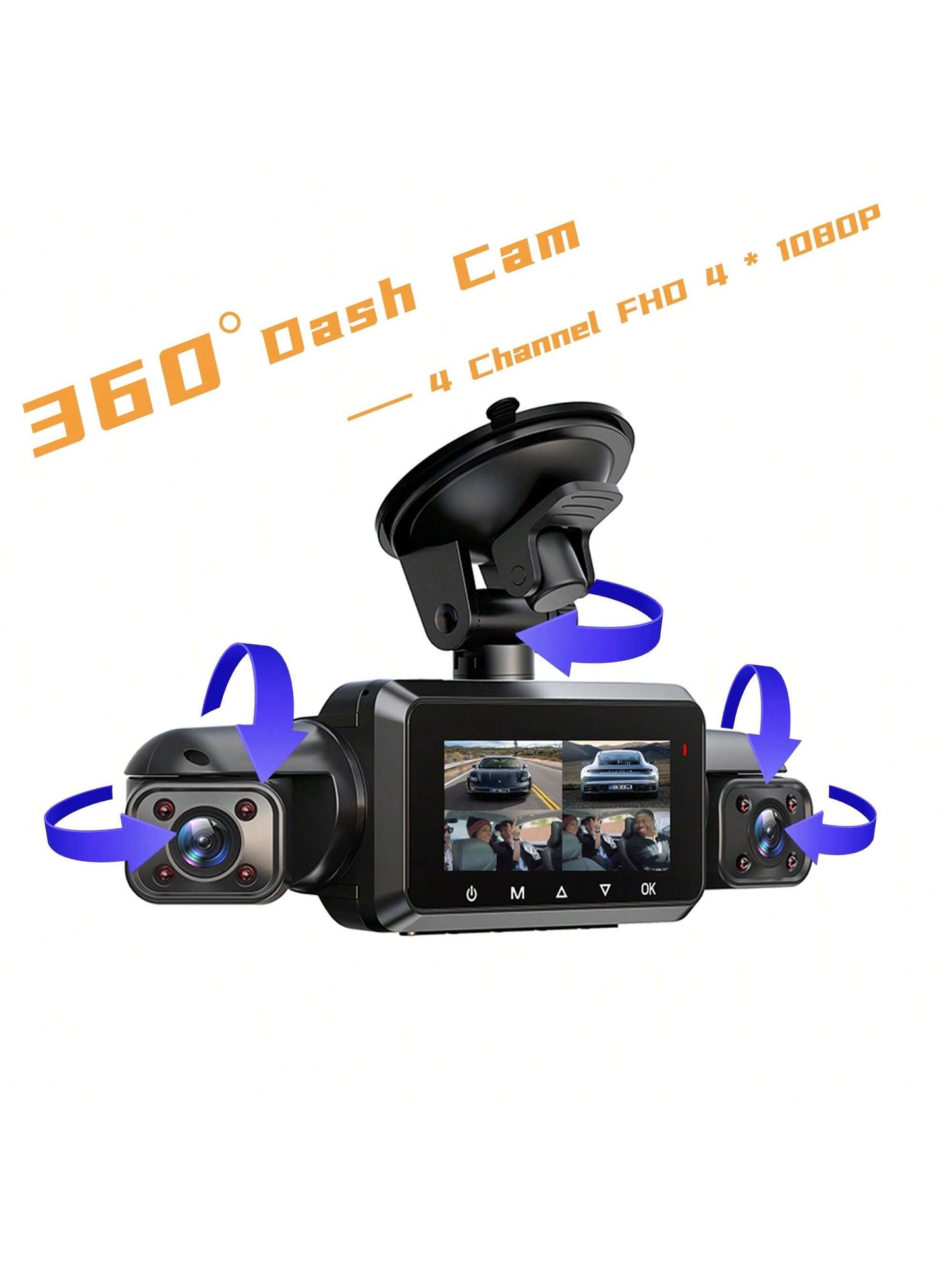 Dash Cam 360 Degree For Car Cameras, 4 Channels FHD 4 * 1080P, Wi-Fi GPS Car Camera, Free 128GB SD Card, Night Vision