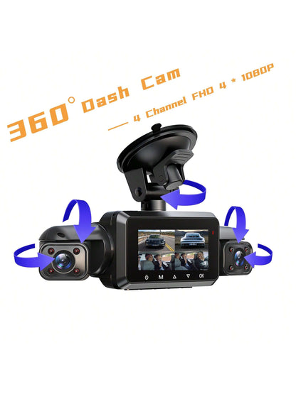 Dash Cam 360 Degree For Car Cameras, 4 Channels FHD 4 * 1080P, Wi-Fi GPS Car Camera, Free 128GB SD Card, Night Vision