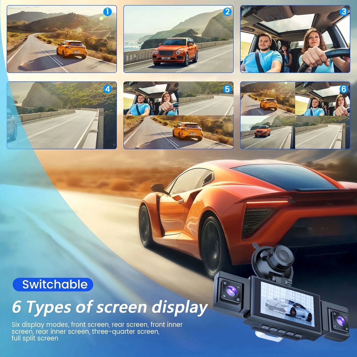 Dash Camera For Cars, 4K 4-Channel Dash Cam – HDR Night Vision, 4K + 1080P + 1080P + 1080P Quad Recording (Front/Interior/Rear), WiFi & GPS, 24 Parking Mode, Loop Recording, 4x 170° Ultra-Wide Lenses