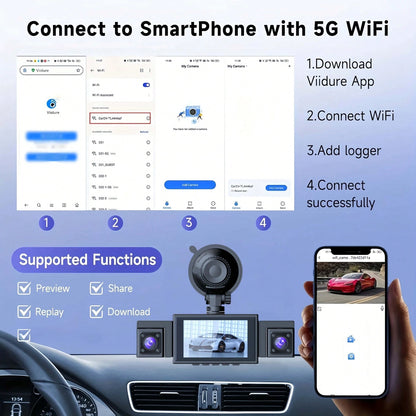 Dash Camera For Cars, 4K 4-Channel Dash Cam – HDR Night Vision, 4K + 1080P + 1080P + 1080P Quad Recording (Front/Interior/Rear), WiFi & GPS, 24 Parking Mode, Loop Recording, 4x 170° Ultra-Wide Lenses