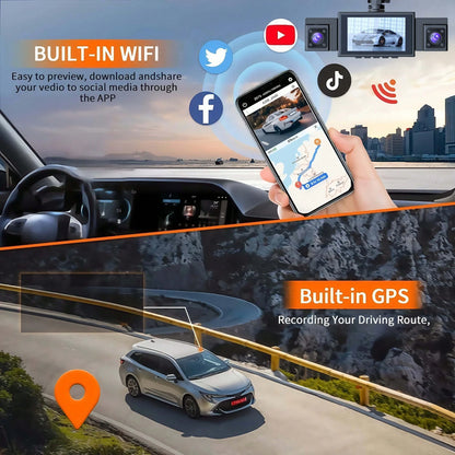 Dash Camera For Cars, 4K 4-Channel Dash Cam – HDR Night Vision, 4K + 1080P + 1080P + 1080P Quad Recording (Front/Interior/Rear), WiFi & GPS, 24 Parking Mode, Loop Recording, 4x 170° Ultra-Wide Lenses