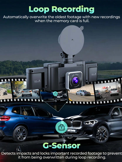 Dash Camera For Cars, 4K 4-Channel Dash Cam – HDR Night Vision, 4K + 1080P + 1080P + 1080P Quad Recording (Front/Interior/Rear), WiFi & GPS, 24 Parking Mode, Loop Recording, 4x 170° Ultra-Wide Lenses