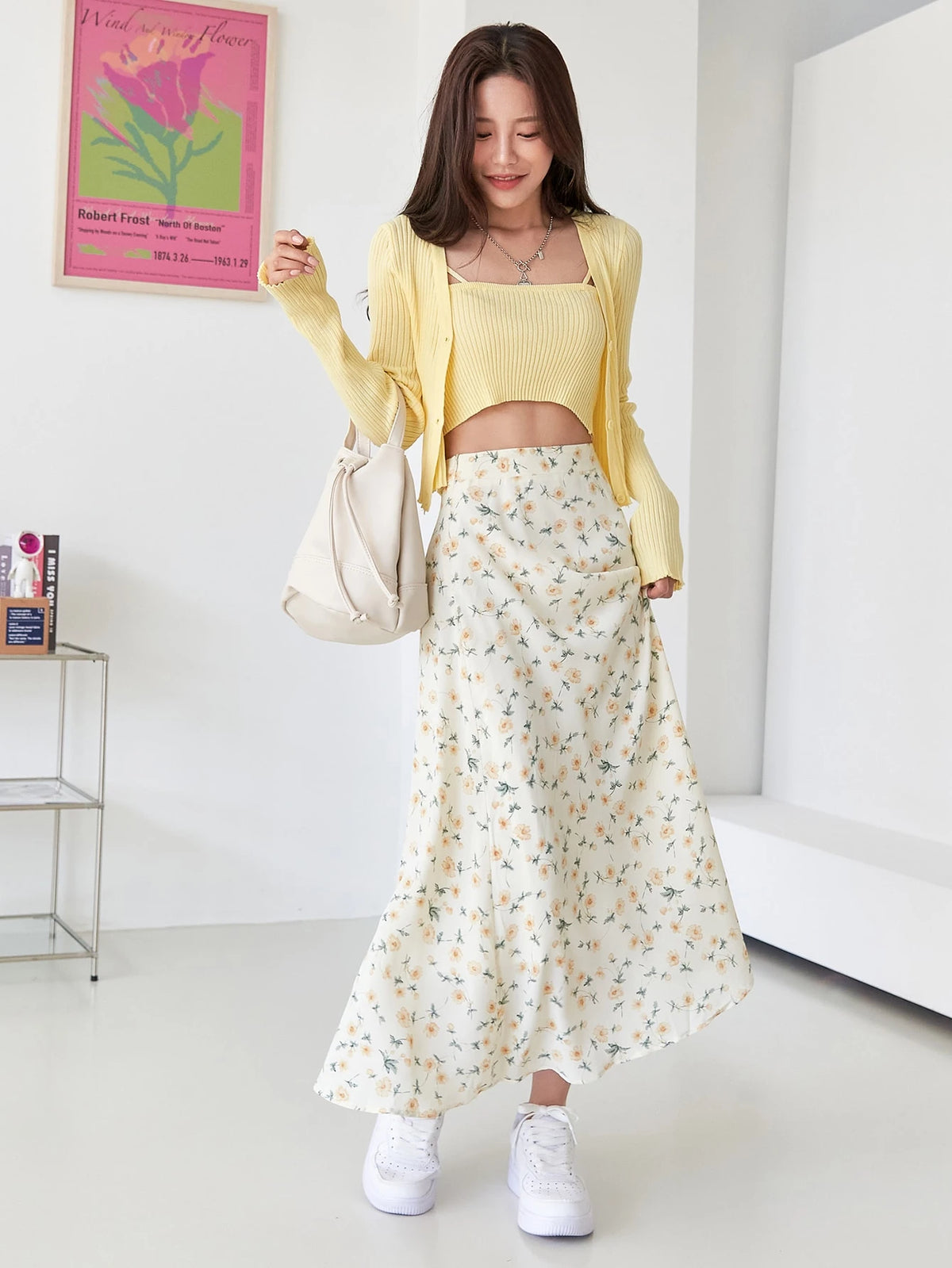 DAZY Allover Floral High Waist Skirt,Ruffle Fall