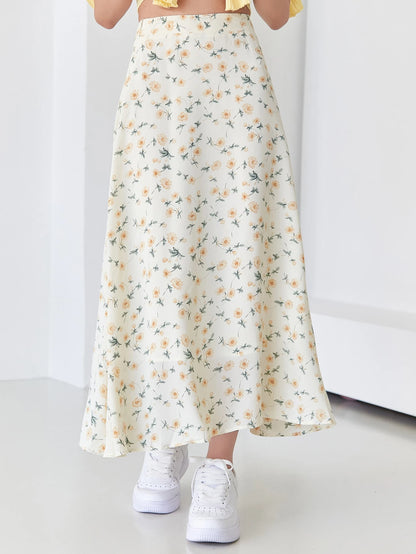 DAZY Allover Floral High Waist Skirt,Ruffle Fall