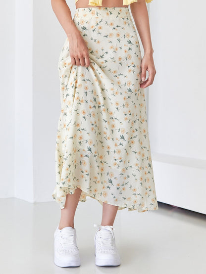 DAZY Allover Floral High Waist Skirt,Ruffle Fall