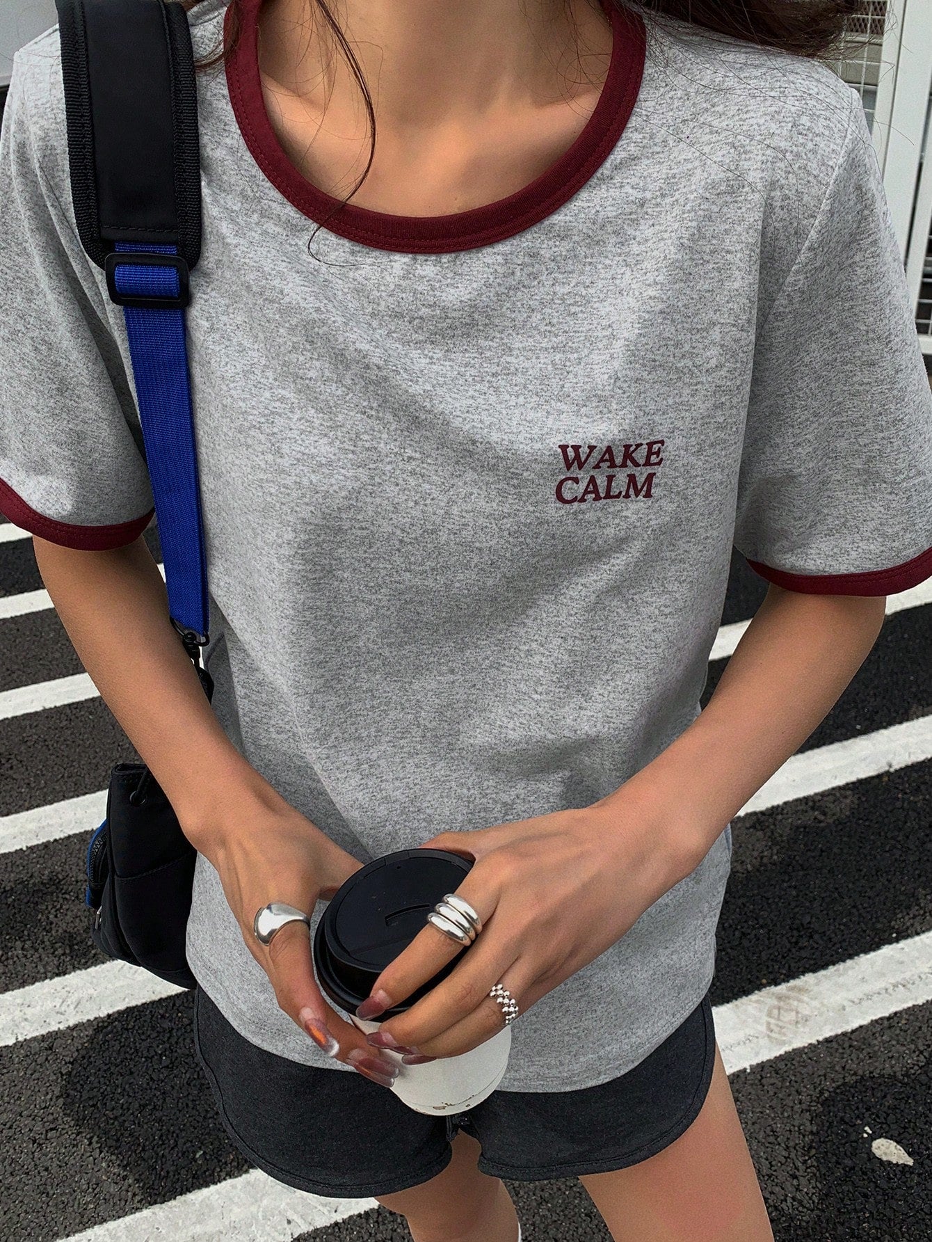 DAZY Colorblock Splice 2 In 1 Letter Print Round Neck Minimalist Short Sleeve T-Shirt For Women