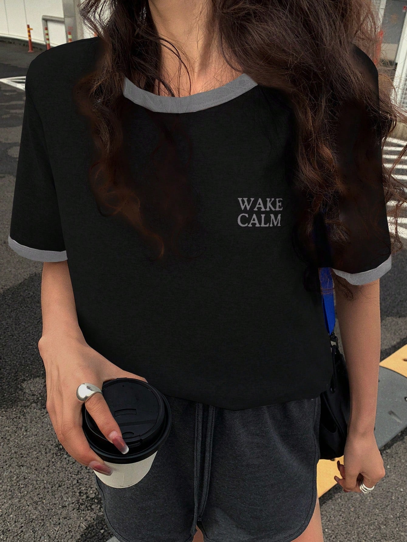 DAZY Colorblock Splice 2 In 1 Letter Print Round Neck Minimalist Short Sleeve T-Shirt For Women