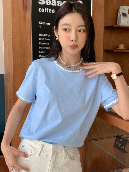 DAZY Contrast Trim Puff Sleeve Tee