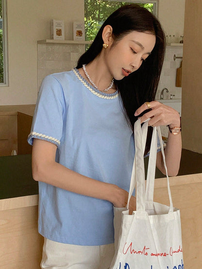 DAZY Contrast Trim Puff Sleeve Tee