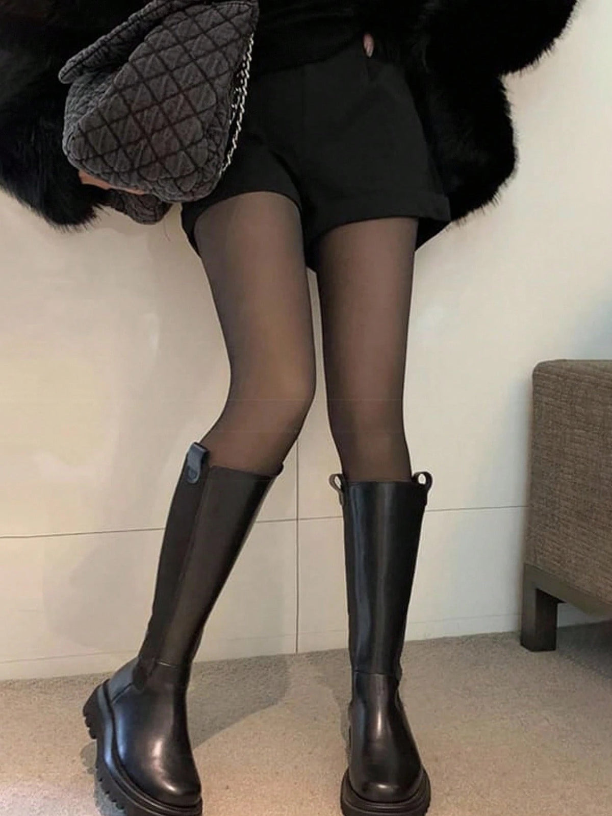 DAZY Sheer Black Tights, Leg Slimming Effect, Thermal Lined, Opaque Look, Thick Footless Tights For Autumn/Winter Women Fleece Tights School