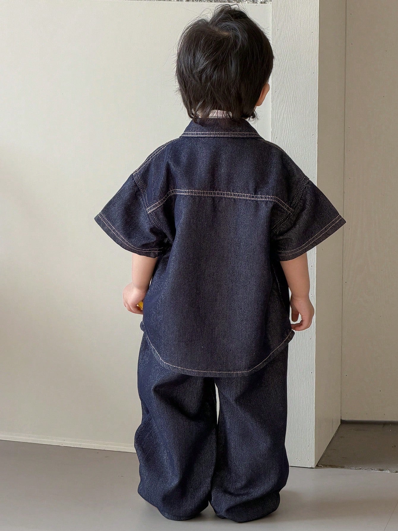 DAZY Toddler Boys' Washed Turndown Collar Casual Shirt & Loose Fit Jeans Set