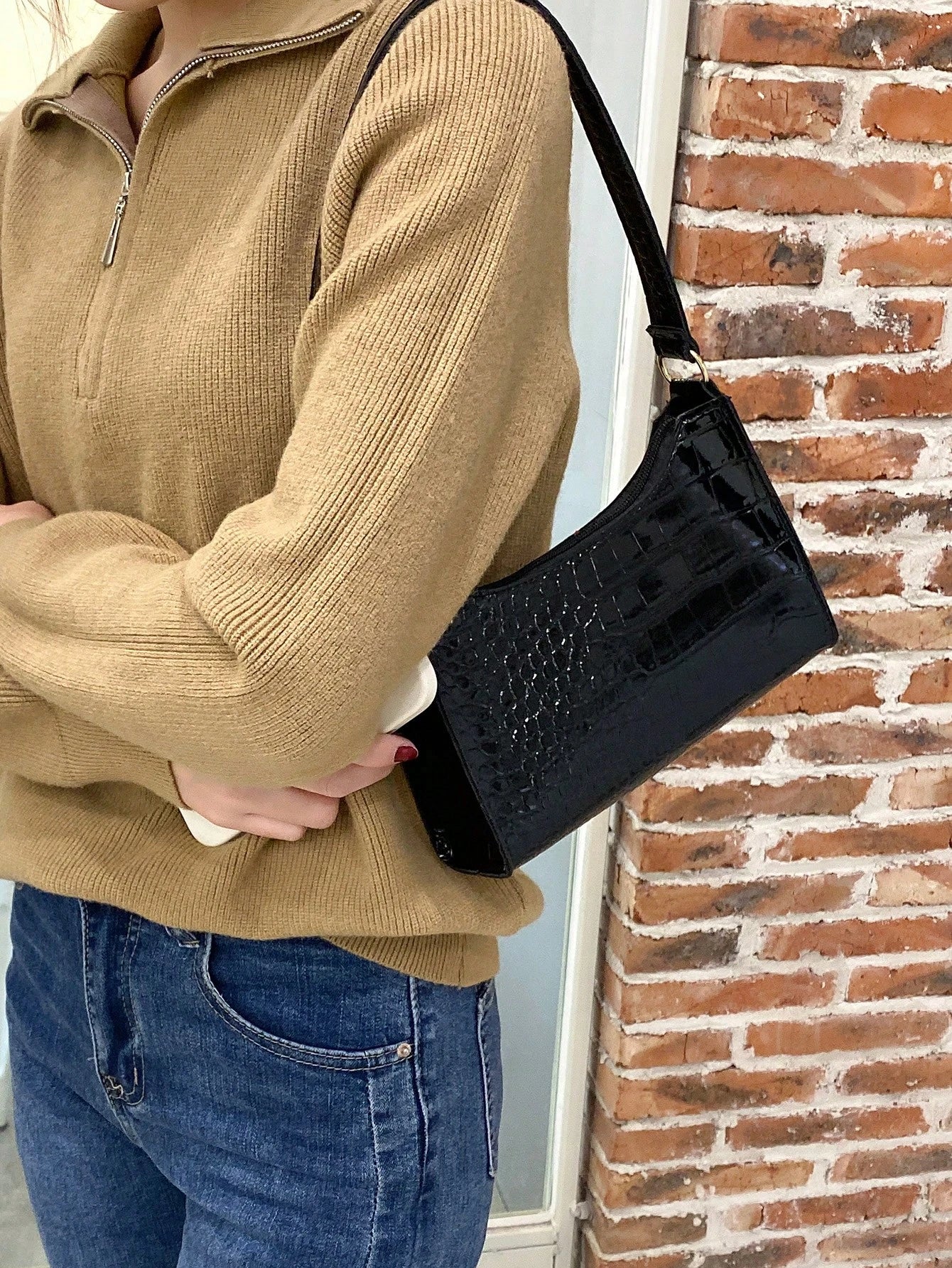 DAZY Women's Fashion & Versatile Crocodile Pattern Shoulder Bag