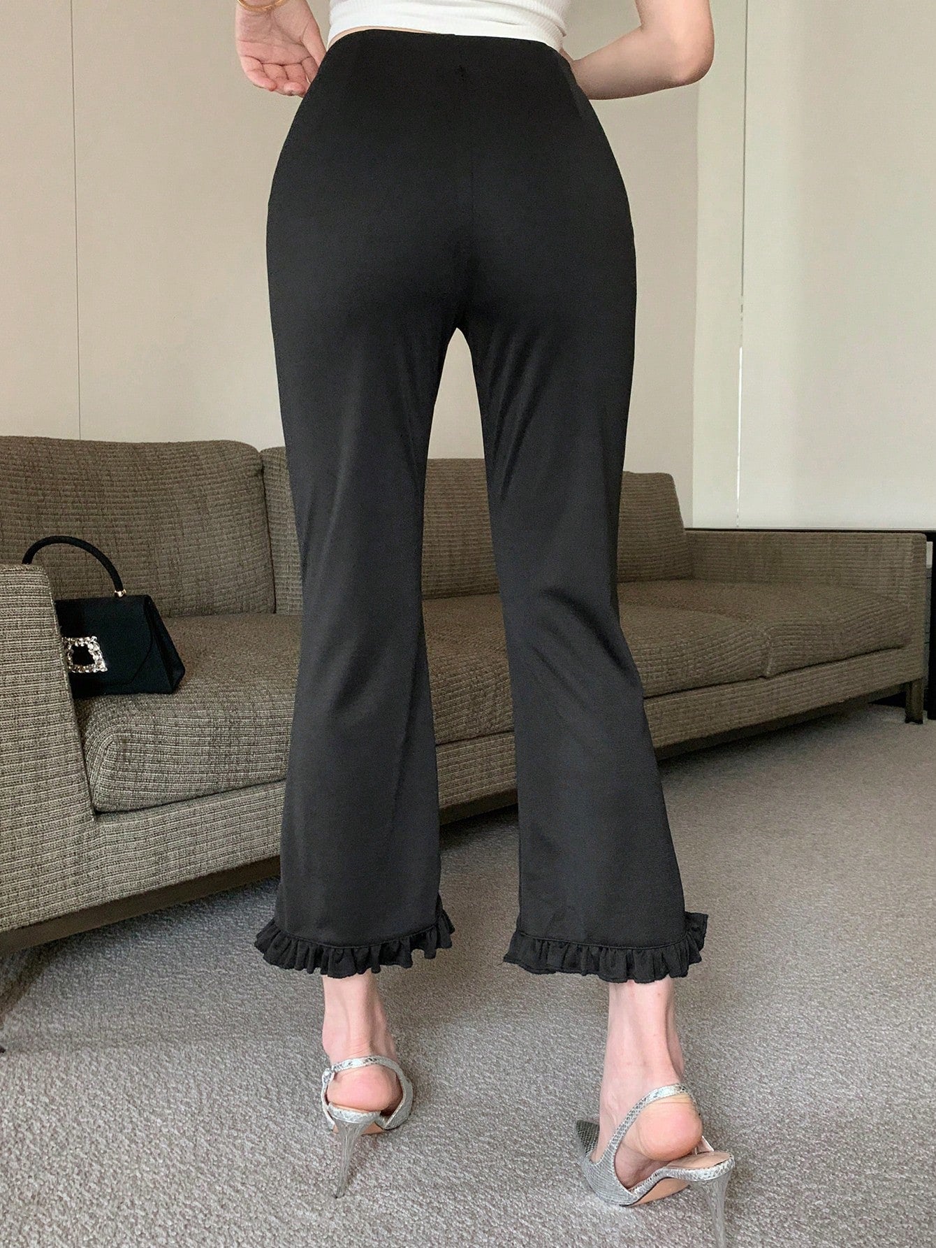 DAZY Women's Slim Fit 7/8 Length Flared Casual Pants Women Dress Pants