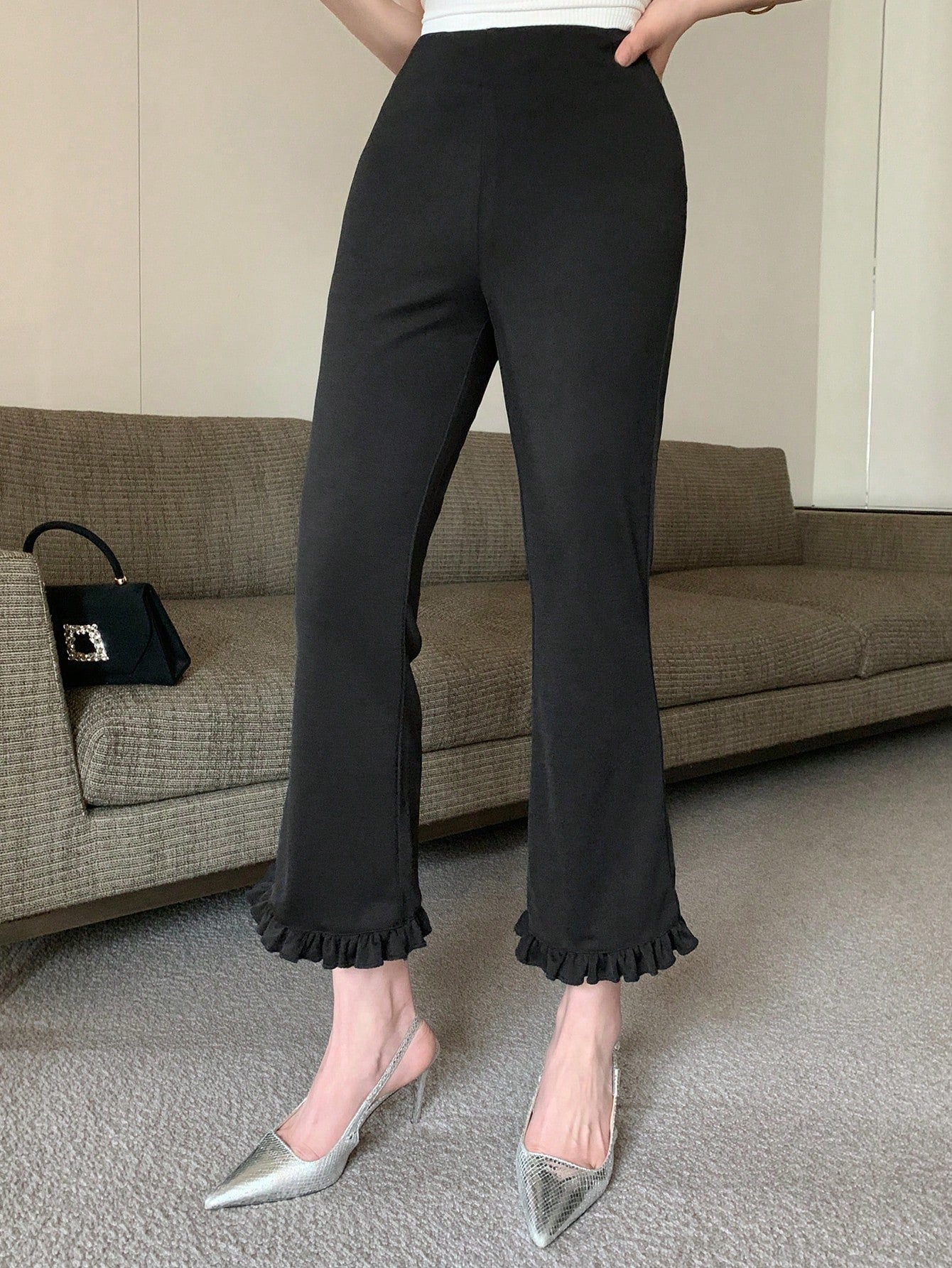 DAZY Women's Slim Fit 7/8 Length Flared Casual Pants Women Dress Pants