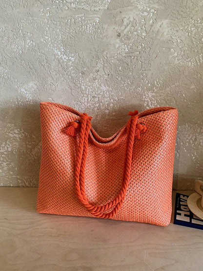 Dedoo Large Capacity Woven Tote Bag, Lightweight Shopping Shoulder Bag, Summer Travel Essential, Women's Holiday Handbag Backpack, Portable Vacation Essentials