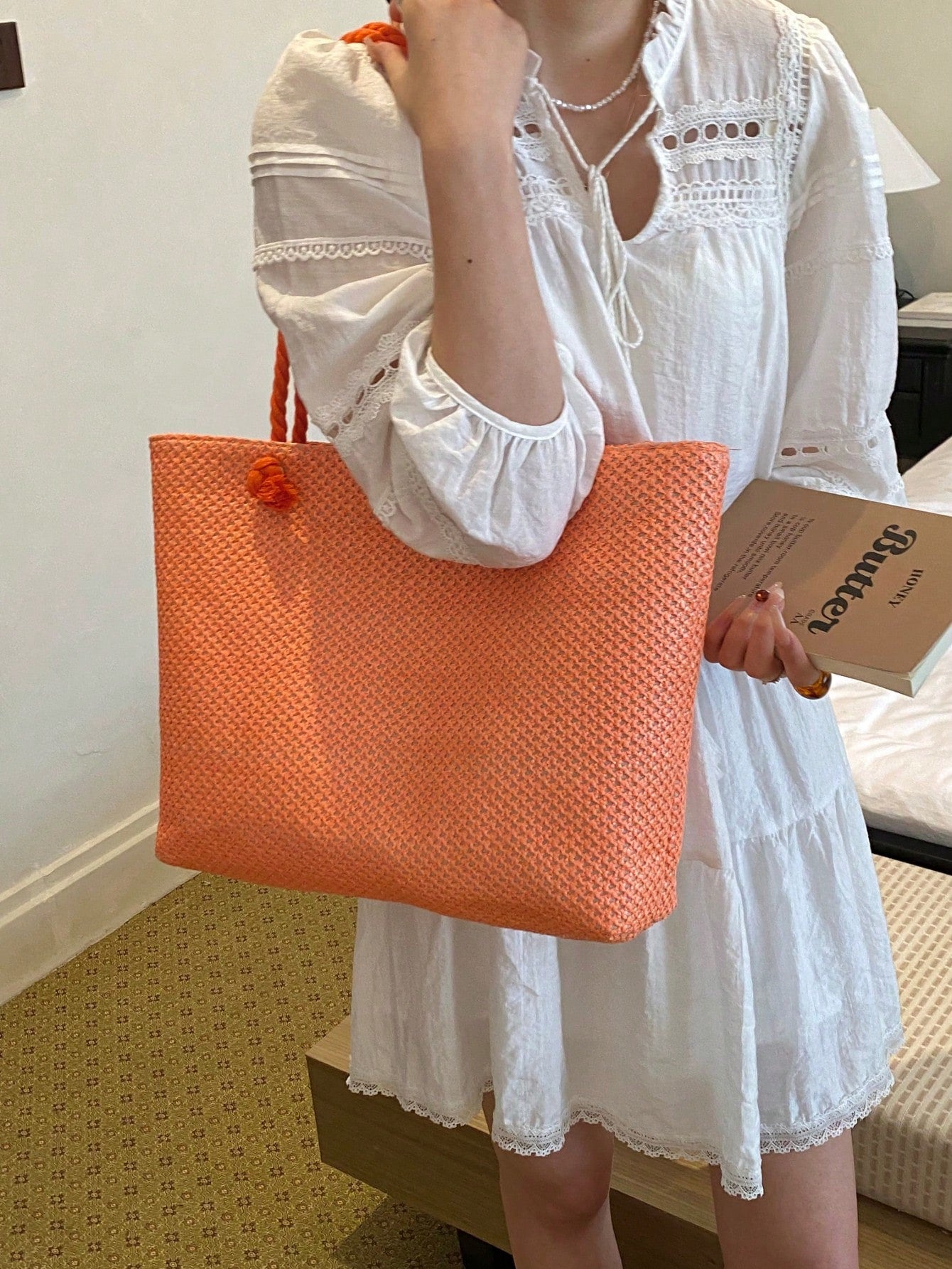 Dedoo Large Capacity Woven Tote Bag, Lightweight Shopping Shoulder Bag, Summer Travel Essential, Women's Holiday Handbag Backpack, Portable Vacation Essentials