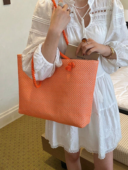 Dedoo Large Capacity Woven Tote Bag, Lightweight Shopping Shoulder Bag, Summer Travel Essential, Women's Holiday Handbag Backpack, Portable Vacation Essentials