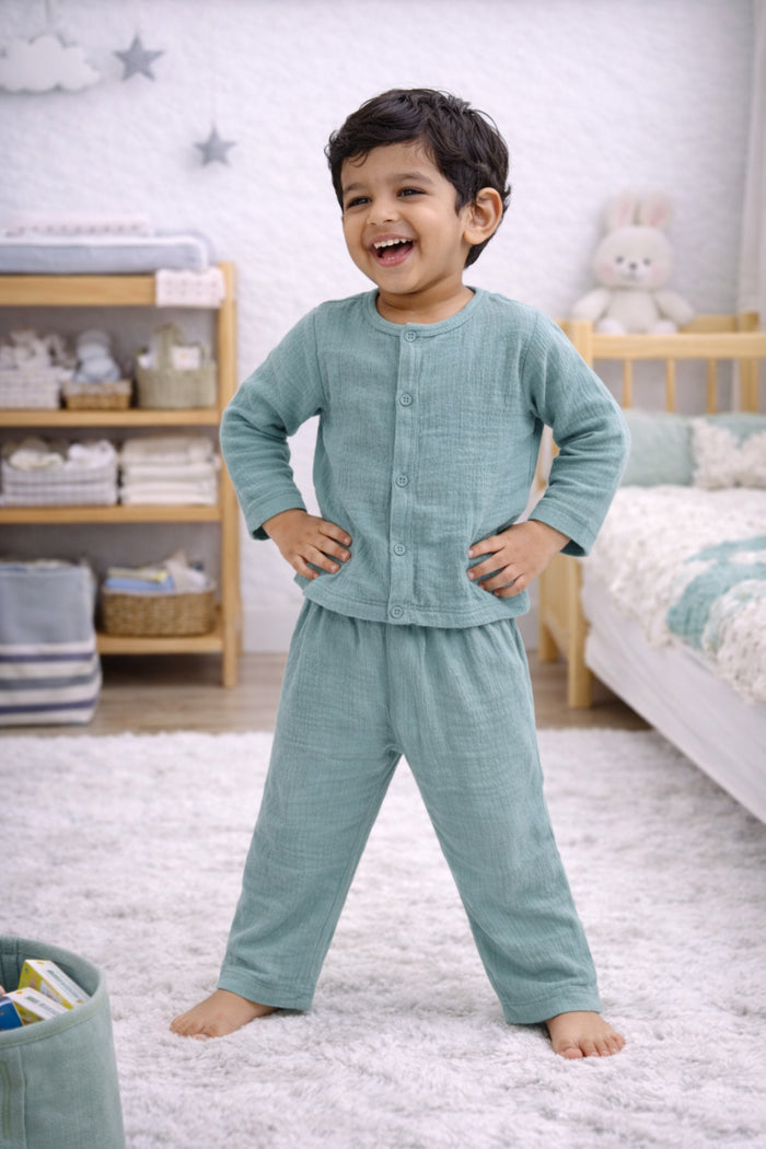 Deep Teal| Premium Crinkled Double Layered Soft Unisex Muslin Set for New Born to 6 Years