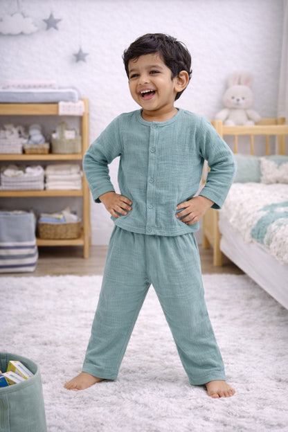 Deep Teal| Premium Crinkled Double Layered Soft Unisex Muslin Set for New Born to 6 Years