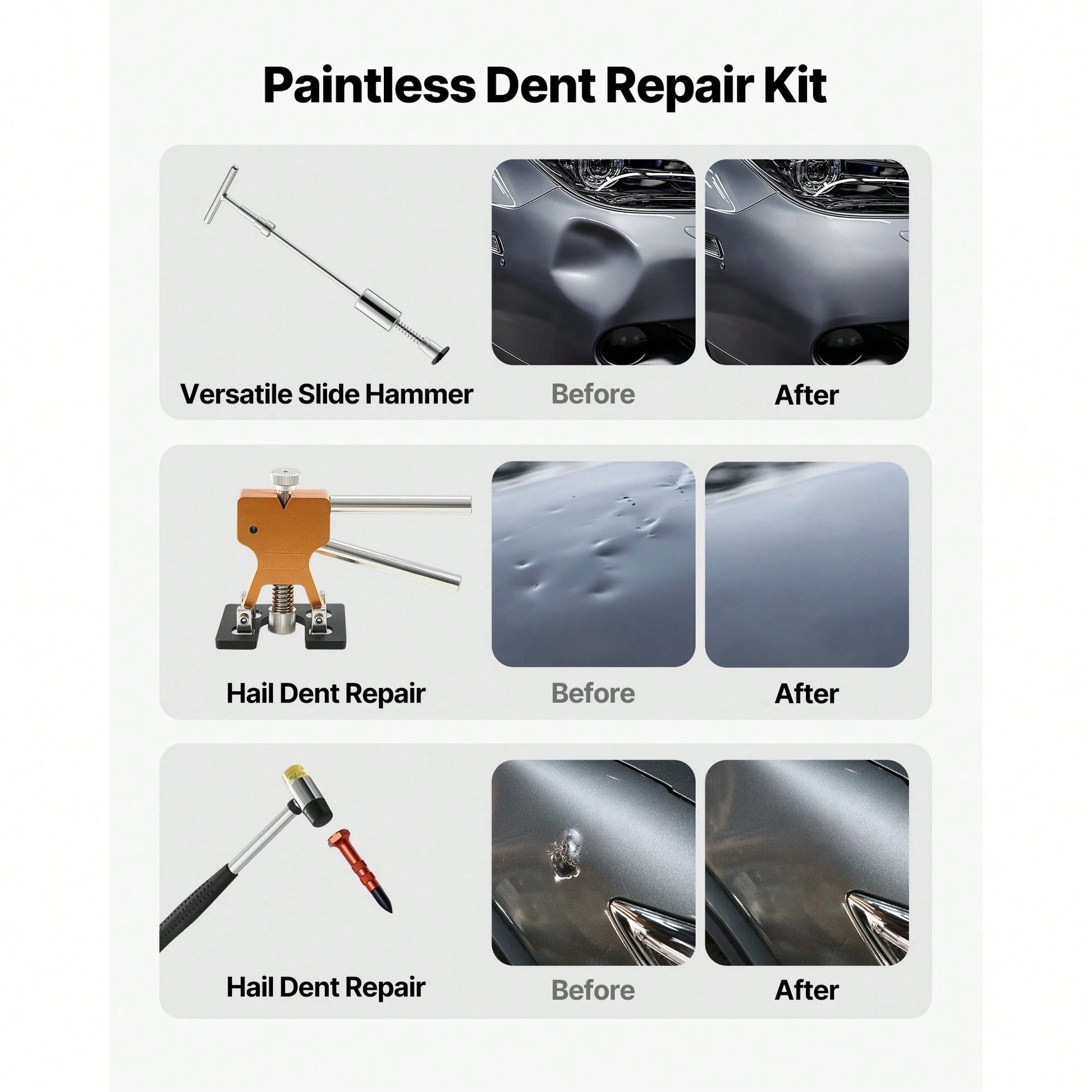 Dent Puller Kit, 61 PCS Paintless Dent Removal Kit With Golden Lifter, Slide Hammer T-Bar, Glue Gun, Auto Body Hail Damage Repair Remover Tools For Car Refrigerator Large Small Door Ding Repair