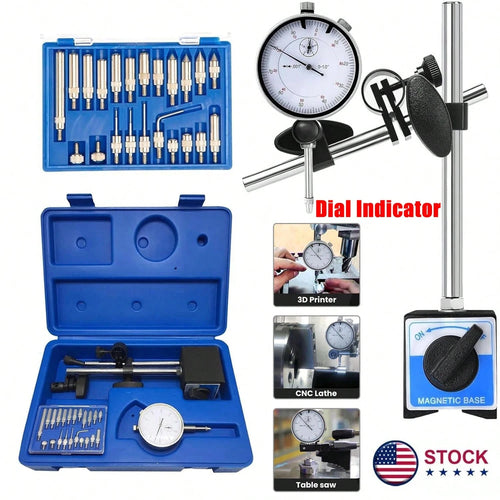 Dial Indicator With 140lbs Magnetic Base And 0.001"Precision Gauge Test Indicator Point Set, Fine Adjustable