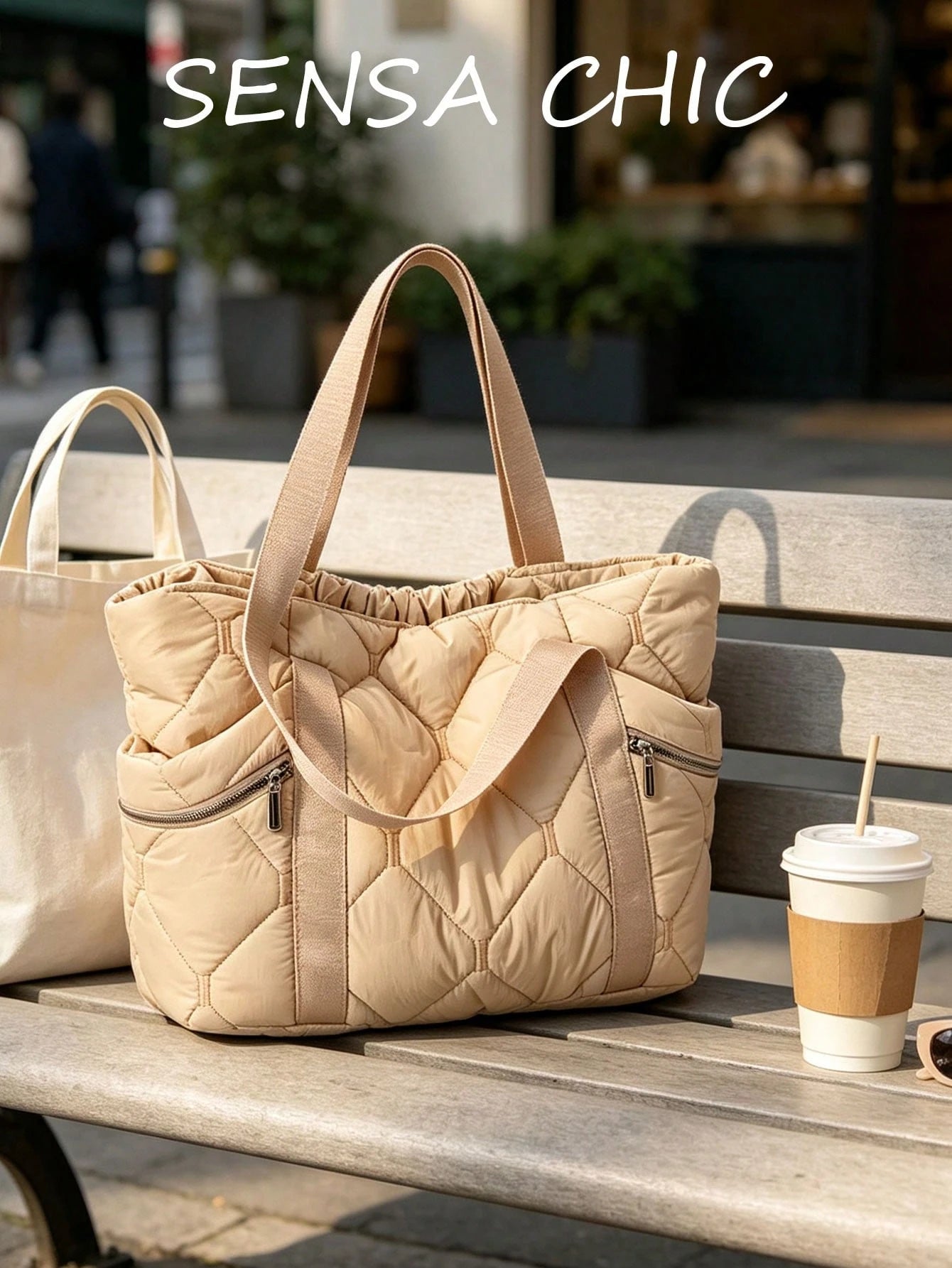 Diamond Quilted Texture Zipper Side Pocket Decor, Open Main Compartment With Zipper Closure Side Pockets, Balancing Practicality And Minimalist Style, Minimalist Commuter Casual Tote Bag, Large Capaci