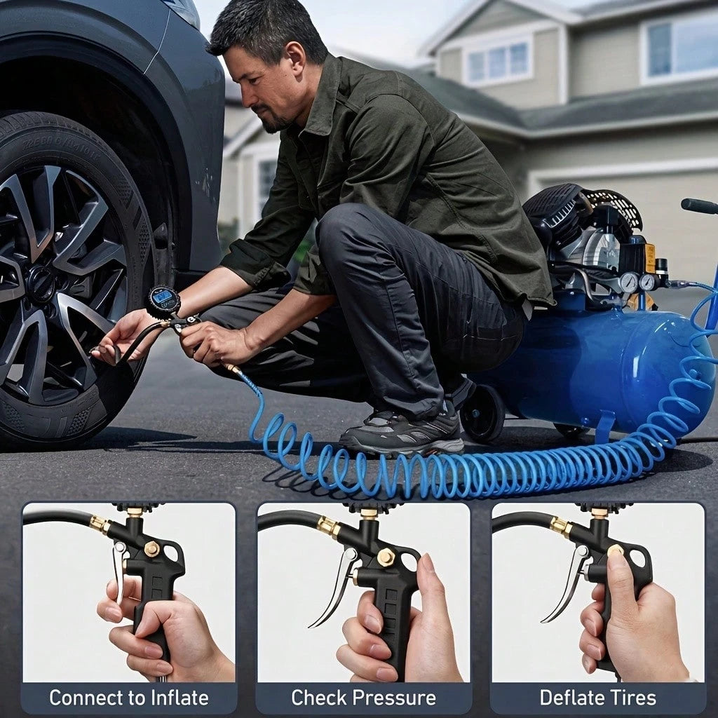 Digital Tire Inflator With Pressure Gauge 200 PSI High Accuracy Backlit Display For Automotive Additions Motorcycles Cars Suvs Rvs (With 3pcs Connector)