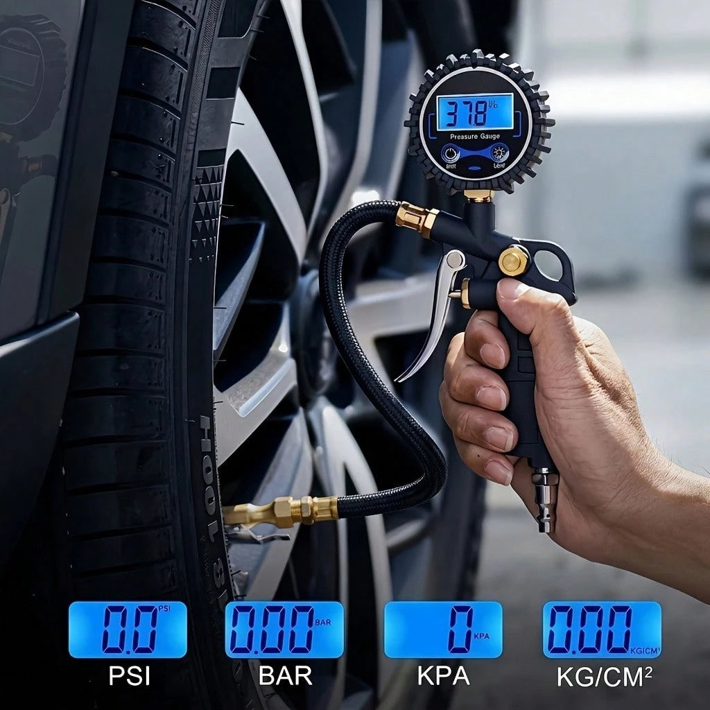 Digital Tire Inflator With Pressure Gauge 200 PSI High Accuracy Backlit Display For Automotive Additions Motorcycles Cars Suvs Rvs (With 3pcs Connector)