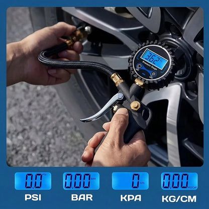 Digital Tire Inflator With Pressure Gauge 200 PSI High Accuracy Backlit Display For Automotive Additions Motorcycles Cars Suvs Rvs (With 3pcs Connector)
