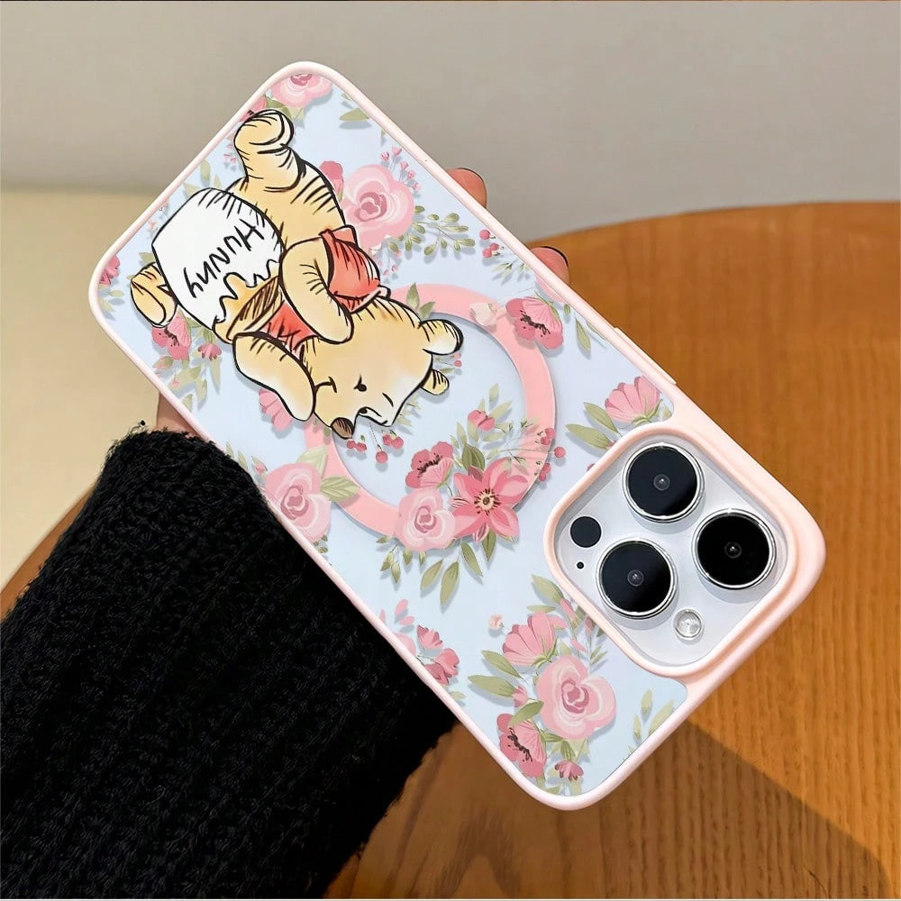 Disney.‌ Disney Winnie The Pooh Floral Patterned Phone Case Featuring A Cute Bear Enjoying Honey. Compatible With IPhone 17, 16, 15, 14, 13, 12, And 11 Pro Models. Made Of TPU With Shockproof Protecti