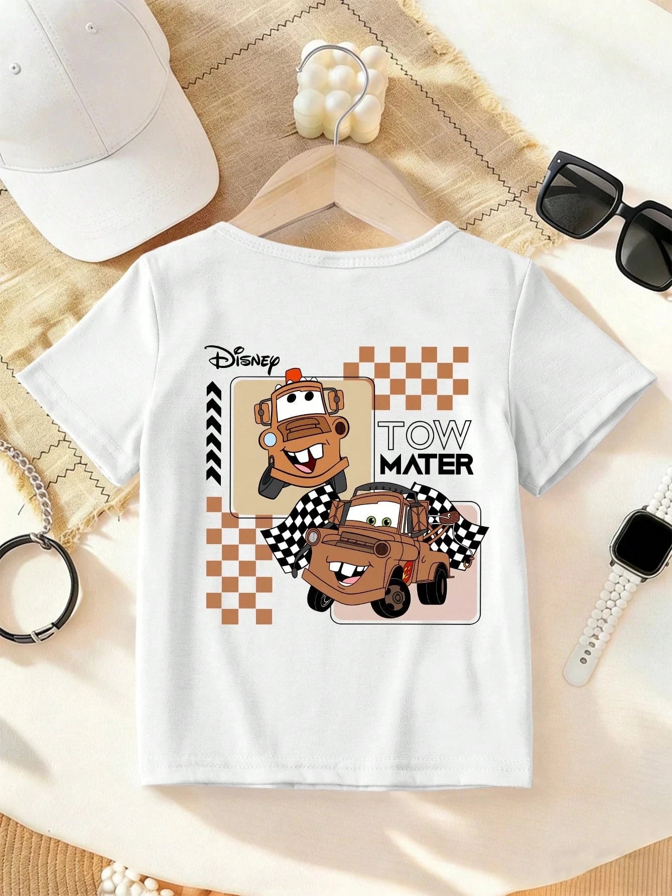 Disney Licensed Toddler T-Shirt, Cars Tow Mater Pattern Printed T-Shirt, Casual Baby And Toddler Short-Sleeve T-Shirt, Children's Everyday Top