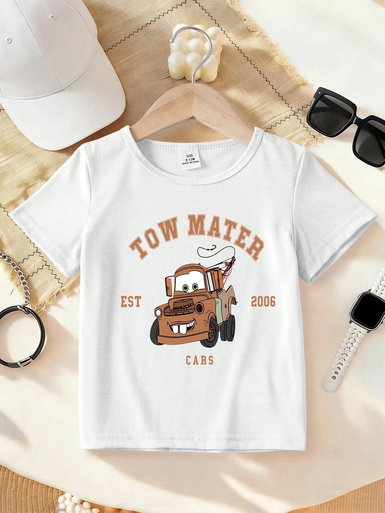 Disney Licensed Toddler T-Shirt, Cars Tow Mater Pattern Printed T-Shirt, Casual Baby And Toddler Short-Sleeve T-Shirt, Children's Everyday Top